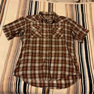Ely Cattleman Brown and White Plaid Button Down Shirt